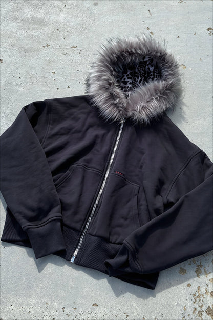 Reversible Leopard Panel Zip-Up Hoodie