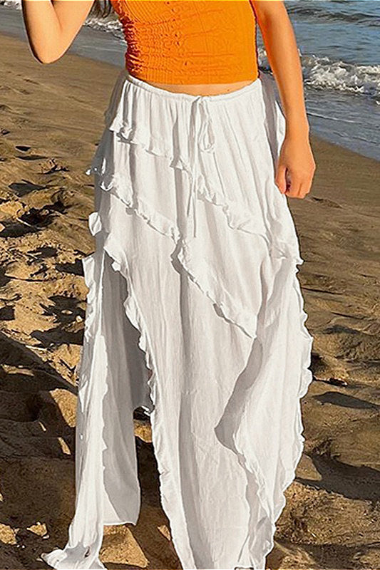 Romantic Ruffle High-Slit Skirt