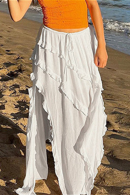 Romantic Ruffle High-Slit Skirt