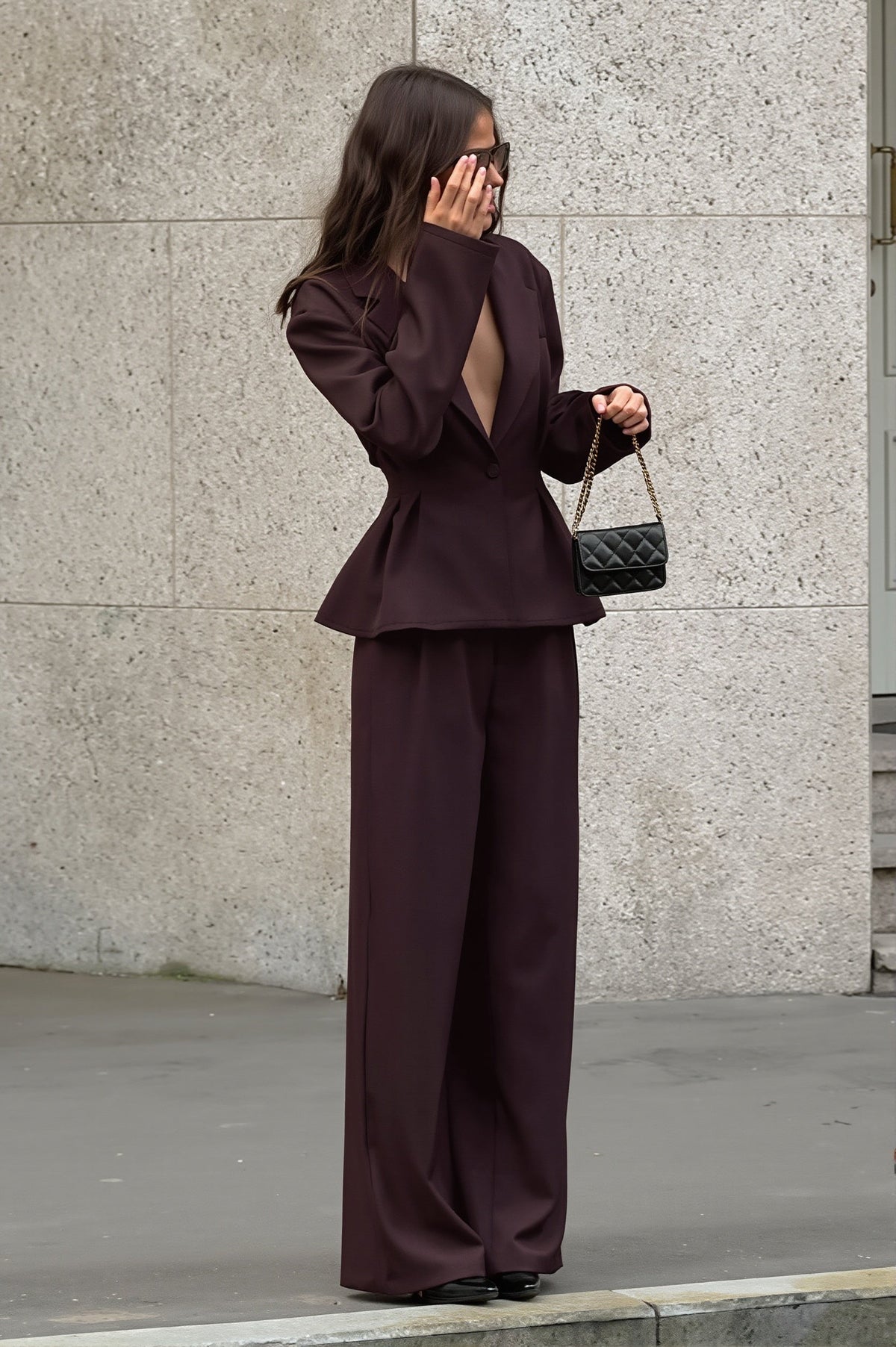 Fitted Waist Blazer and Wide Leg Pants Set
