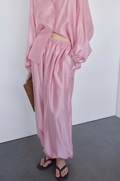 Sheer Lyocell Shirt Harem Pants Set