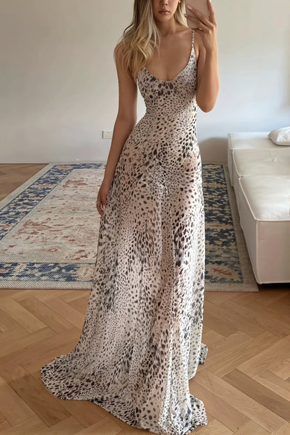Leopard Spaghetti Strap Bodycon Maxi Dress