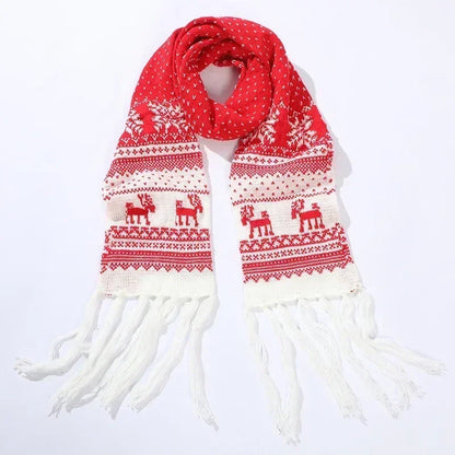 Red Cartoon Reindeer Snowflake Warm Scarf For Christmas 2 / 190Cm Scarfs-L