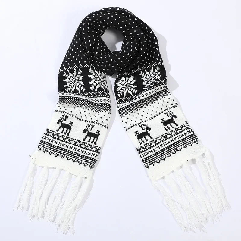 Red Cartoon Reindeer Snowflake Warm Scarf For Christmas Black 2 / 190Cm Scarfs-L