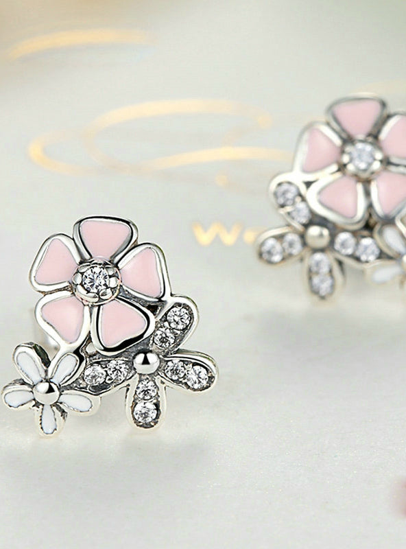 Silver Cherry Blossom Drop Earrings In 925 Sterling