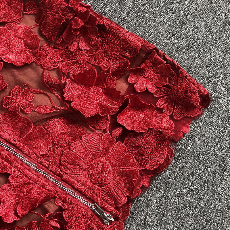 Floral Lace Midi Dress Red / Xs