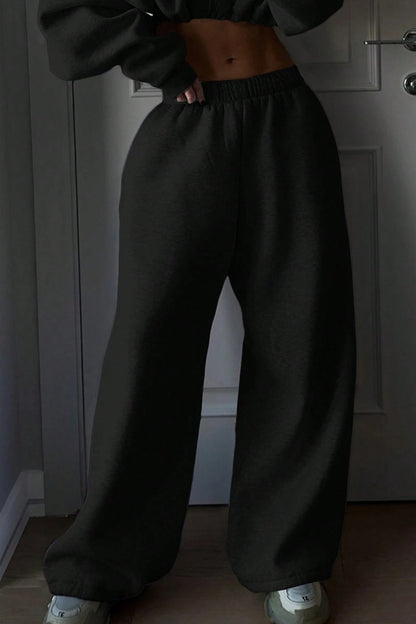Minimal Cropped Zip Sweatshirt Two Piece Set