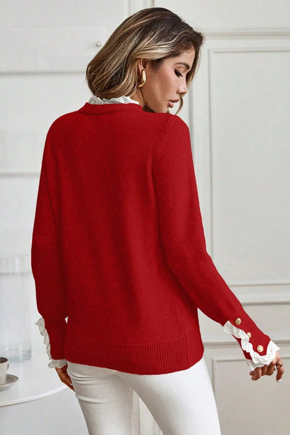 Lace Trim Crew Neck Sweater