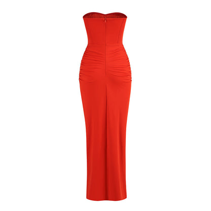 Draped Bustier Maxi Dress With Split