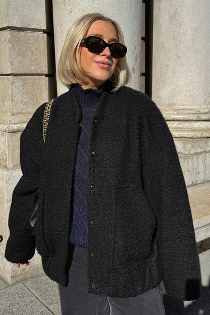 Boucle Stand Collar Pocket Jacket