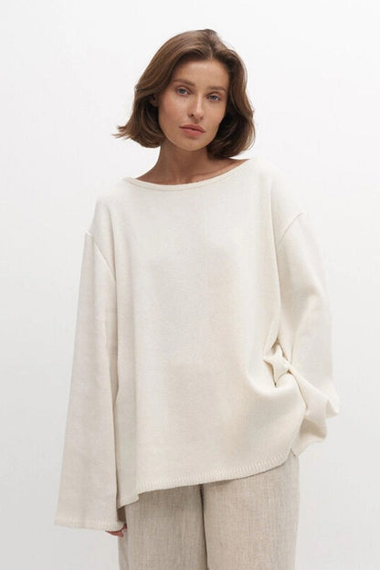 Open Back Boat Neck Knit Sweater
