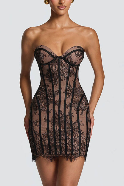 Strapless Lace Corset Mini Cocktail Dress