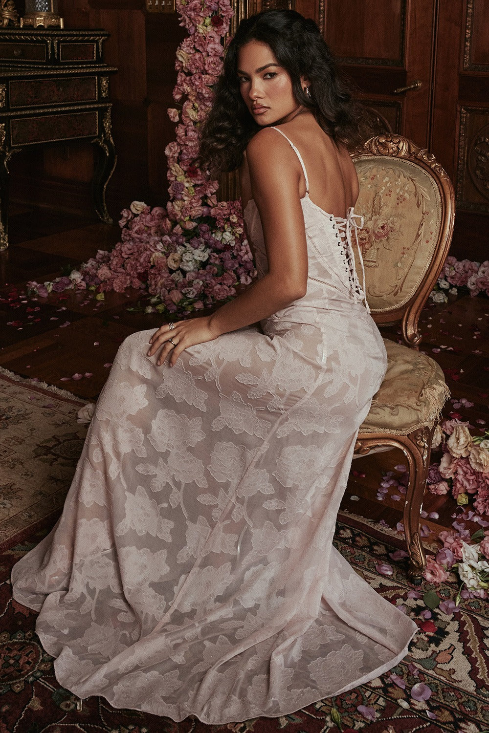 Lace Tie-Strap Romantic Maxi Dress