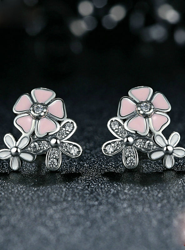 Silver Cherry Blossom Drop Earrings In 925 Sterling
