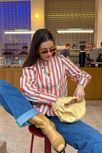 Versatile Stripe Puff Blouse