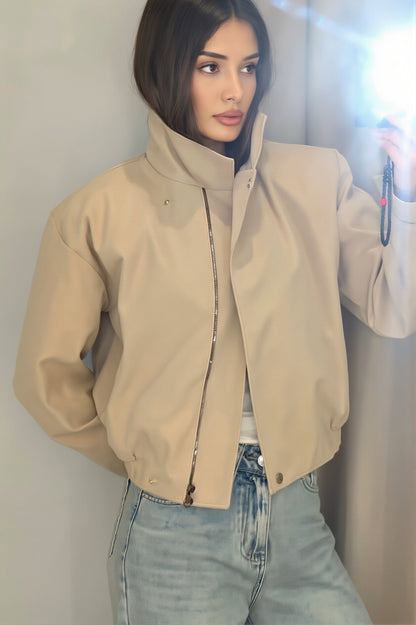 Elastic Stand Collar Lightweight Bomber Jacket