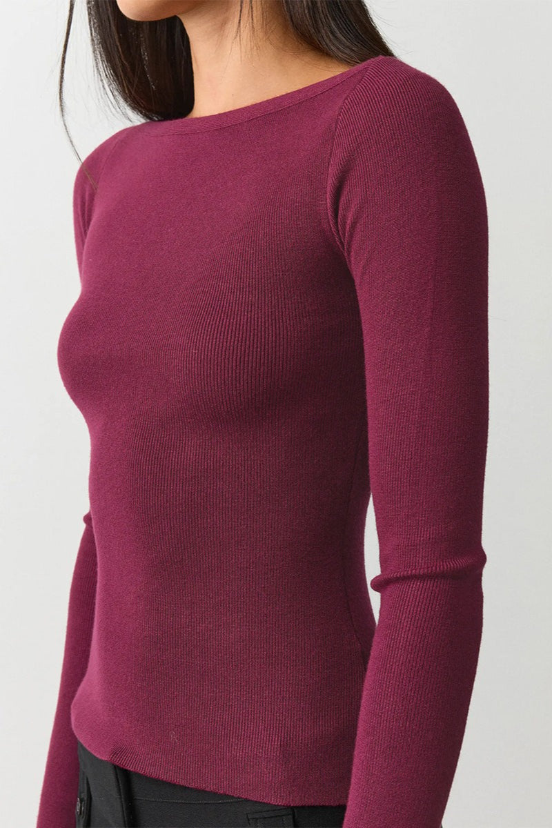 Boat Neck Fitted Fine Knit Sweater