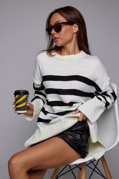 Chic Striped High Neck Sweater