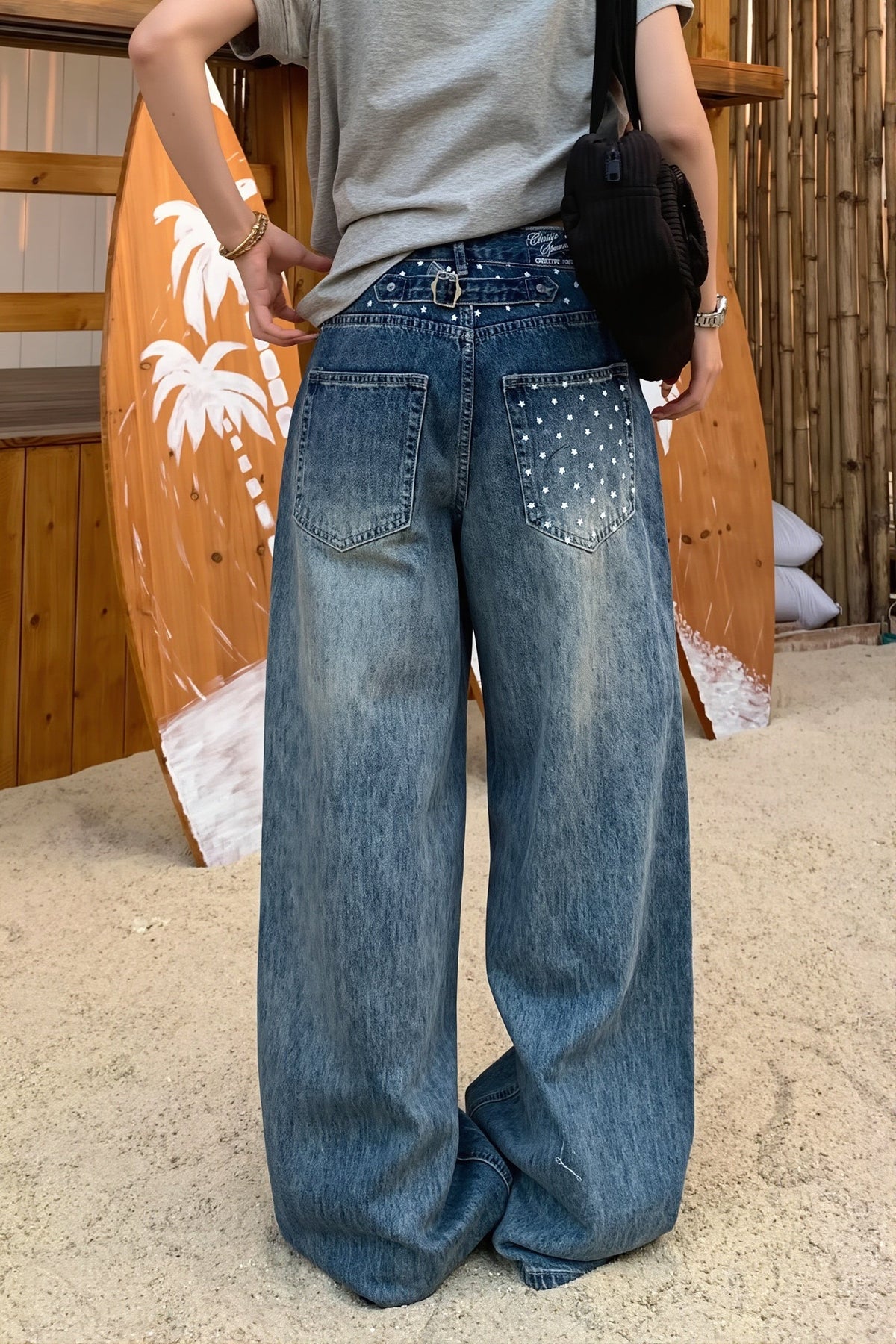 Rhinestone Embellished Pocket Jeans