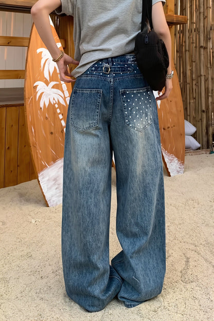 Rhinestone Embellished Pocket Jeans