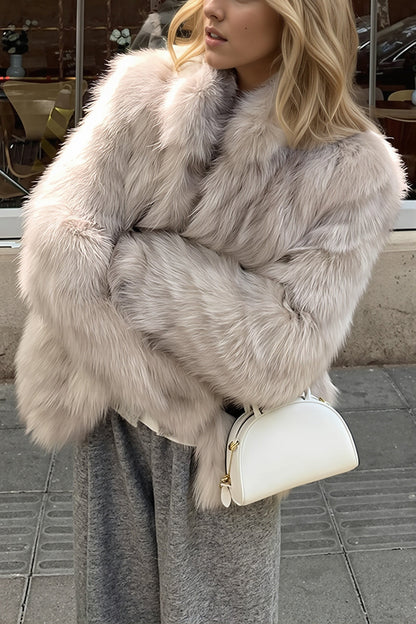 Stand Collar Straight Faux Fur Coat