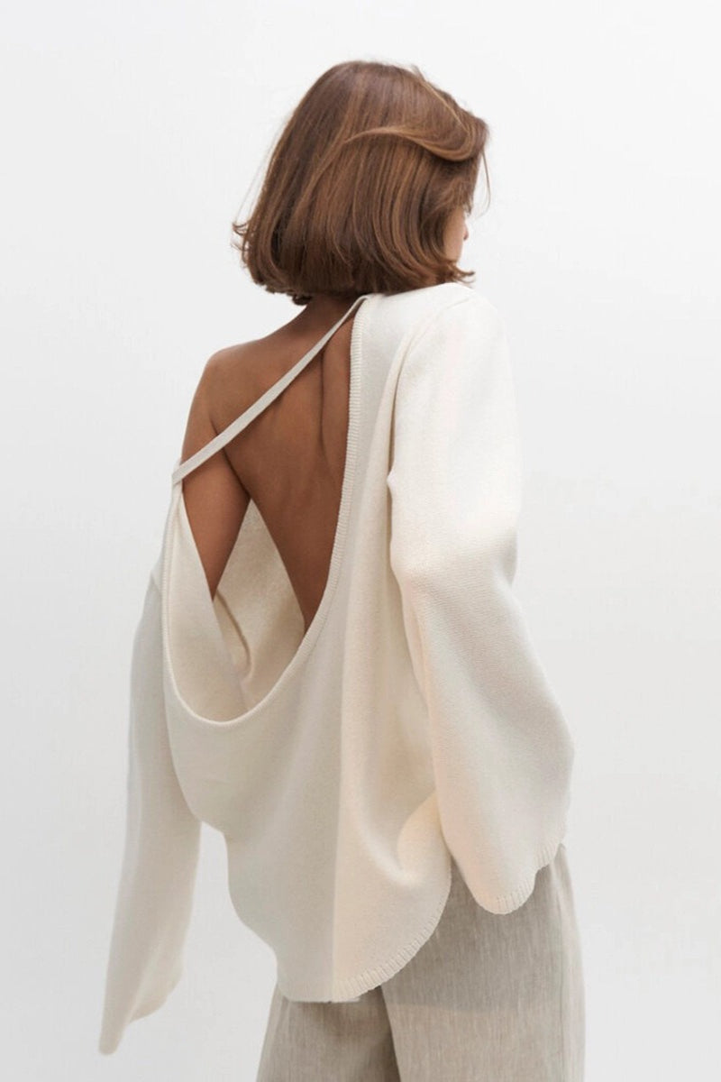 Open Back Boat Neck Knit Sweater