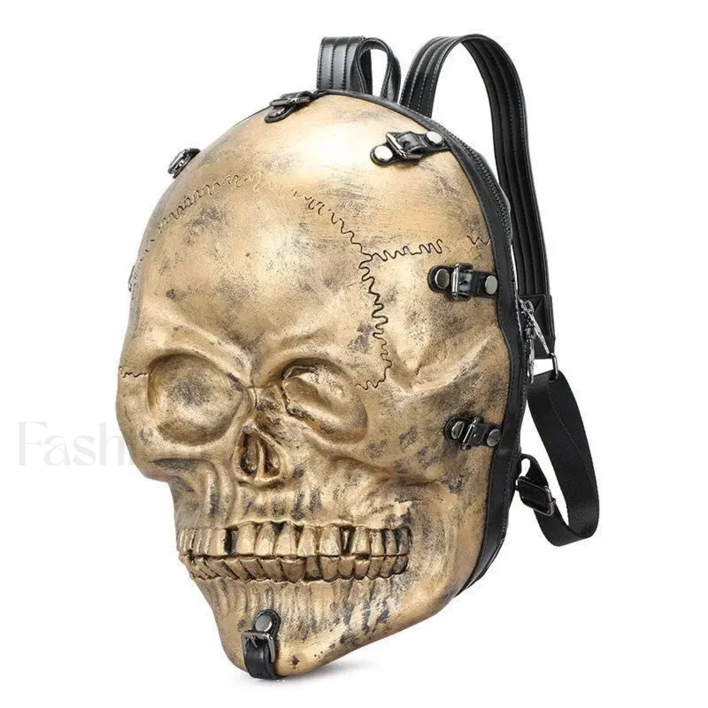 3D Backpack Gothic Travel Ghost Skull Rivets Vintage Punk Bag Gold