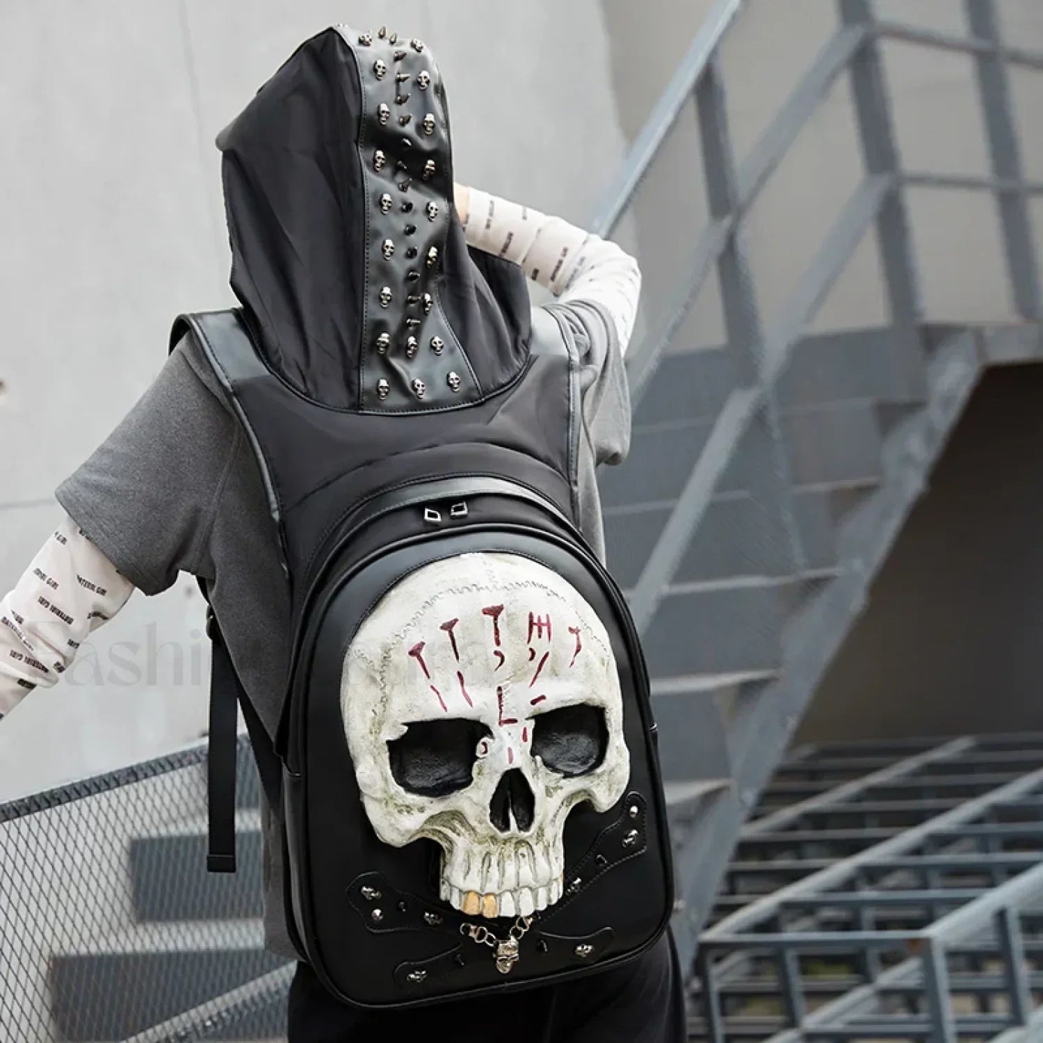 3D Embossed Skull Punk Rock Gothic Leather Rivets Laptop Travel Bag