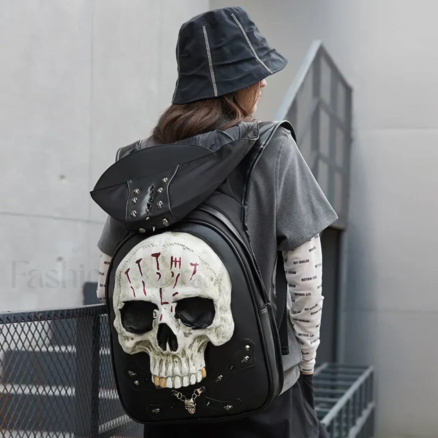 3D Embossed Skull Punk Rock Gothic Leather Rivets Laptop Travel Bag