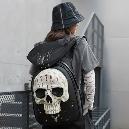 3D Embossed Skull Punk Rock Gothic Leather Rivets Laptop Travel Bag