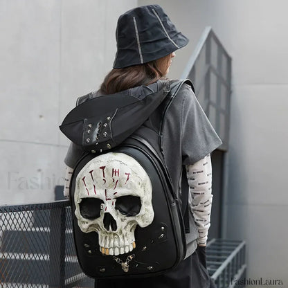 3D Embossed Skull Punk Rock Gothic Leather Rivets Laptop Travel Bag