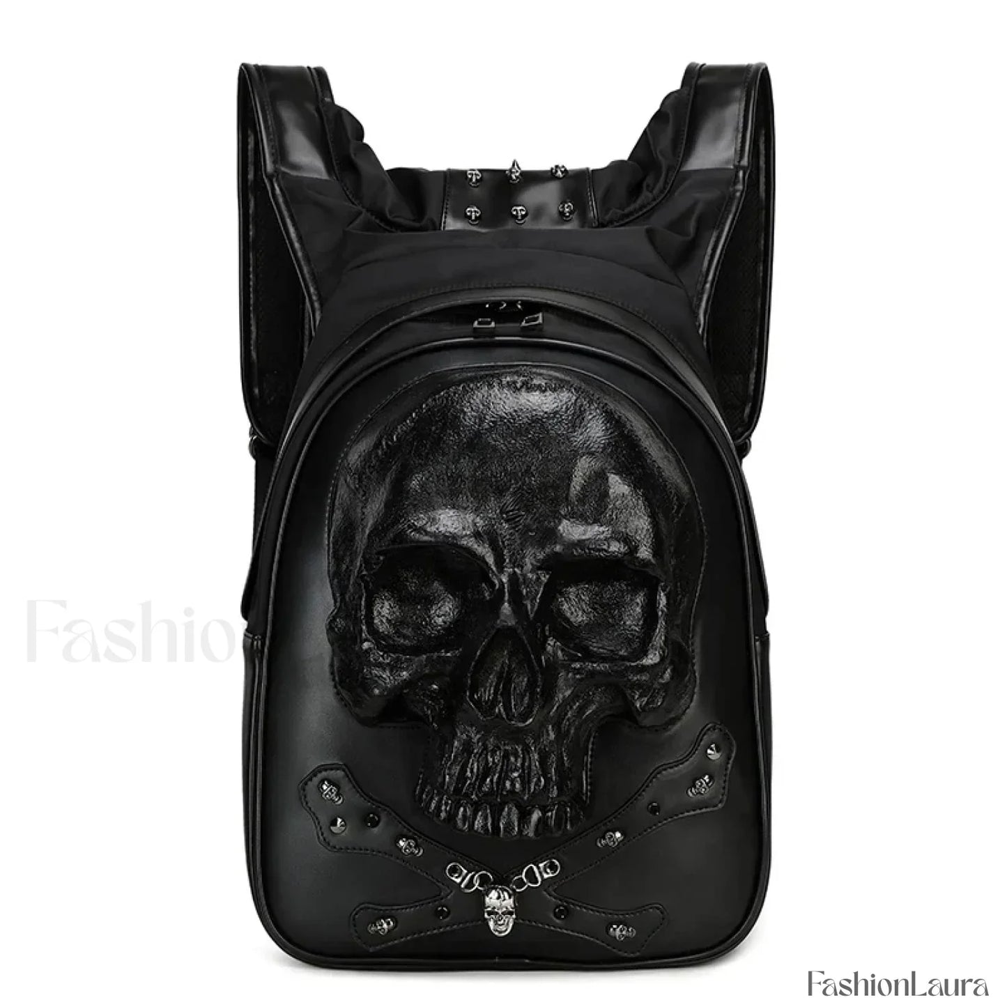 3D Embossed Skull Punk Rock Gothic Leather Rivets Laptop Travel Bag Black