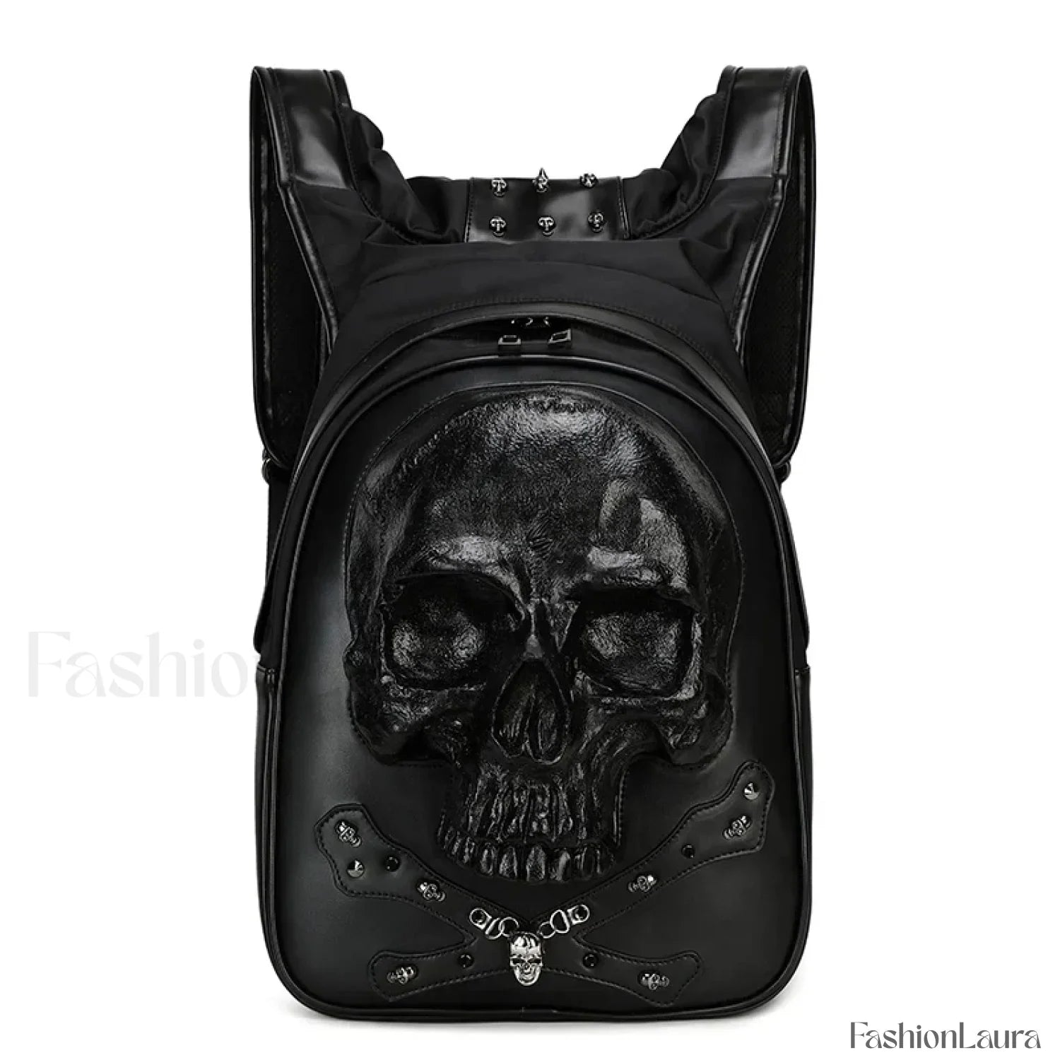 3D Embossed Skull Punk Rock Gothic Leather Rivets Laptop Travel Bag Black
