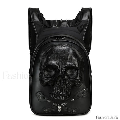 3D Embossed Skull Punk Rock Gothic Leather Rivets Laptop Travel Bag Black