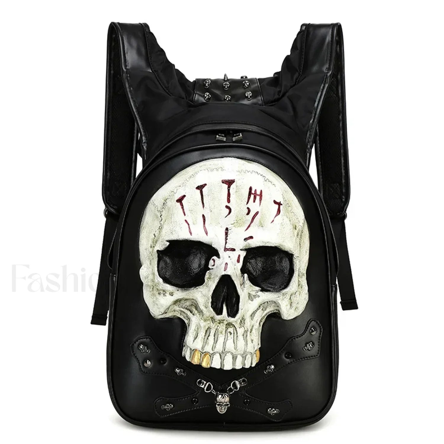 3D Embossed Skull Punk Rock Gothic Leather Rivets Laptop Travel Bag Black 2