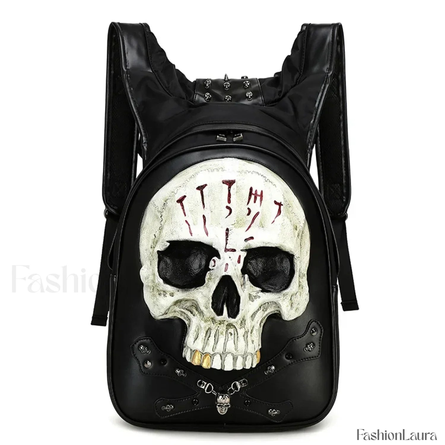 3D Embossed Skull Punk Rock Gothic Leather Rivets Laptop Travel Bag Black 2