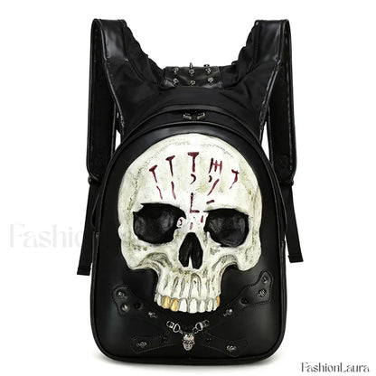 3D Embossed Skull Punk Rock Gothic Leather Rivets Laptop Travel Bag Black 2