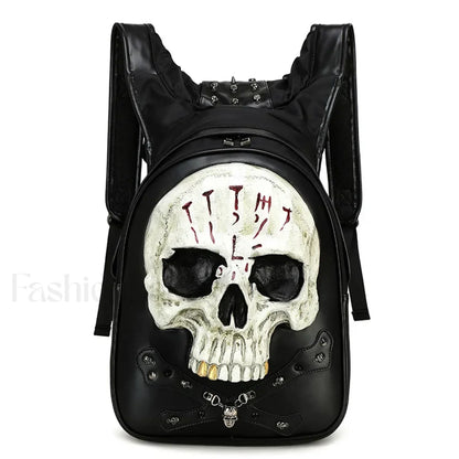 3D Embossed Skull Punk Rock Gothic Leather Rivets Laptop Travel Bag Black 2
