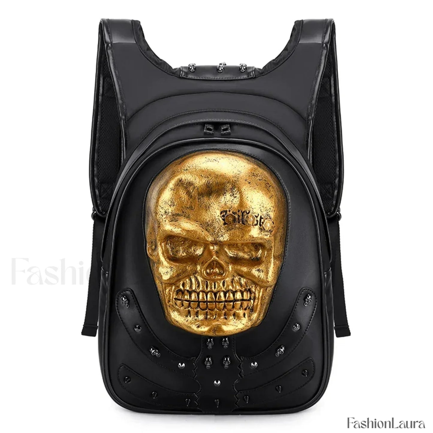 3D Embossed Skull Punk Rock Gothic Leather Rivets Laptop Travel Bag Black 3