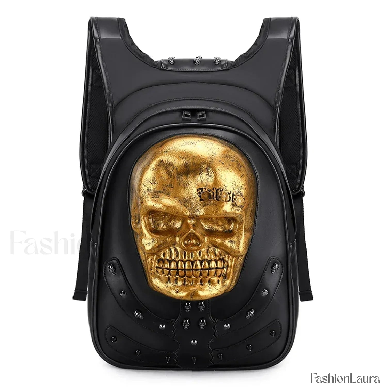 3D Embossed Skull Punk Rock Gothic Leather Rivets Laptop Travel Bag Black 3