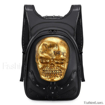 3D Embossed Skull Punk Rock Gothic Leather Rivets Laptop Travel Bag Black 3