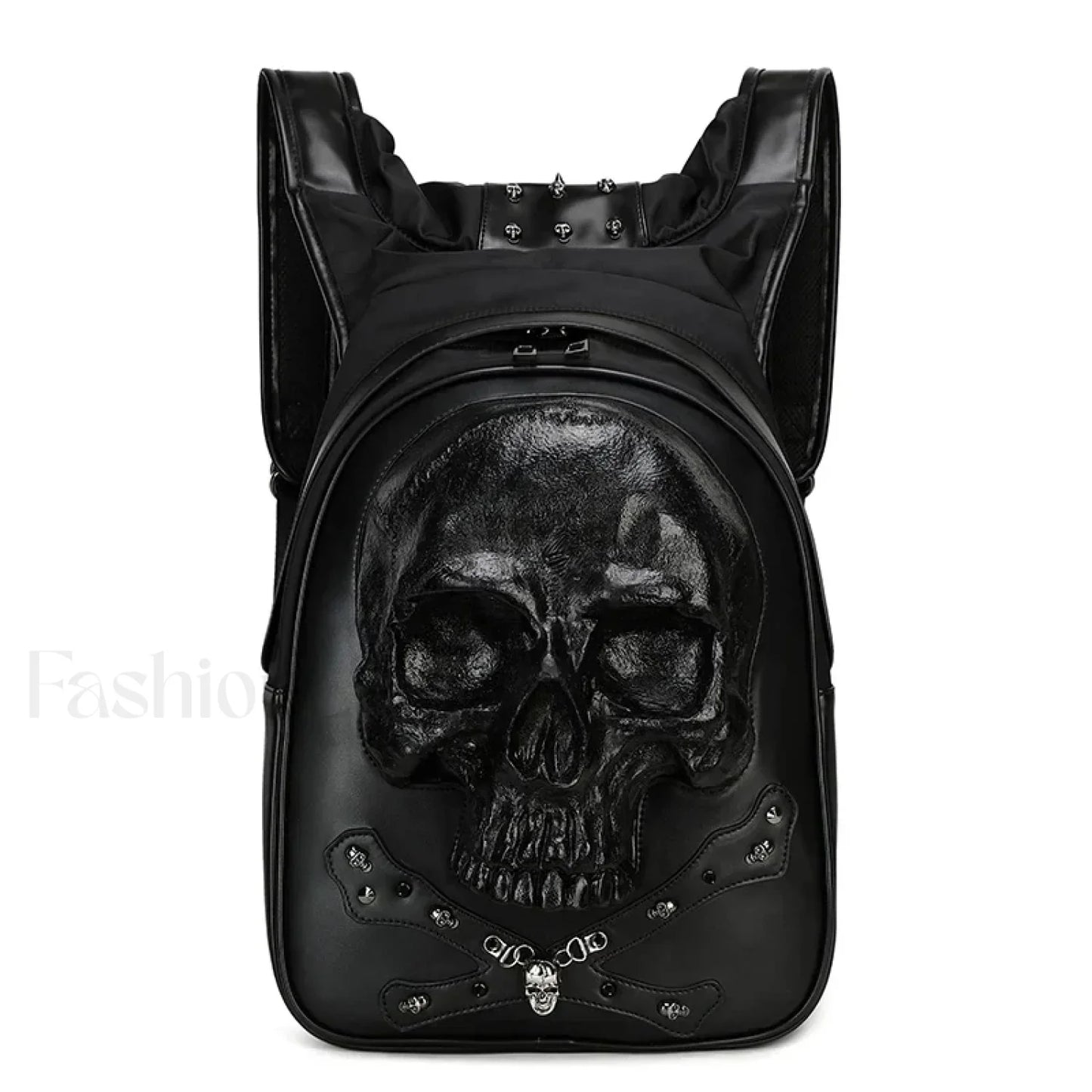 3D Embossed Skull Punk Rock Gothic Leather Rivets Laptop Travel Bag Black