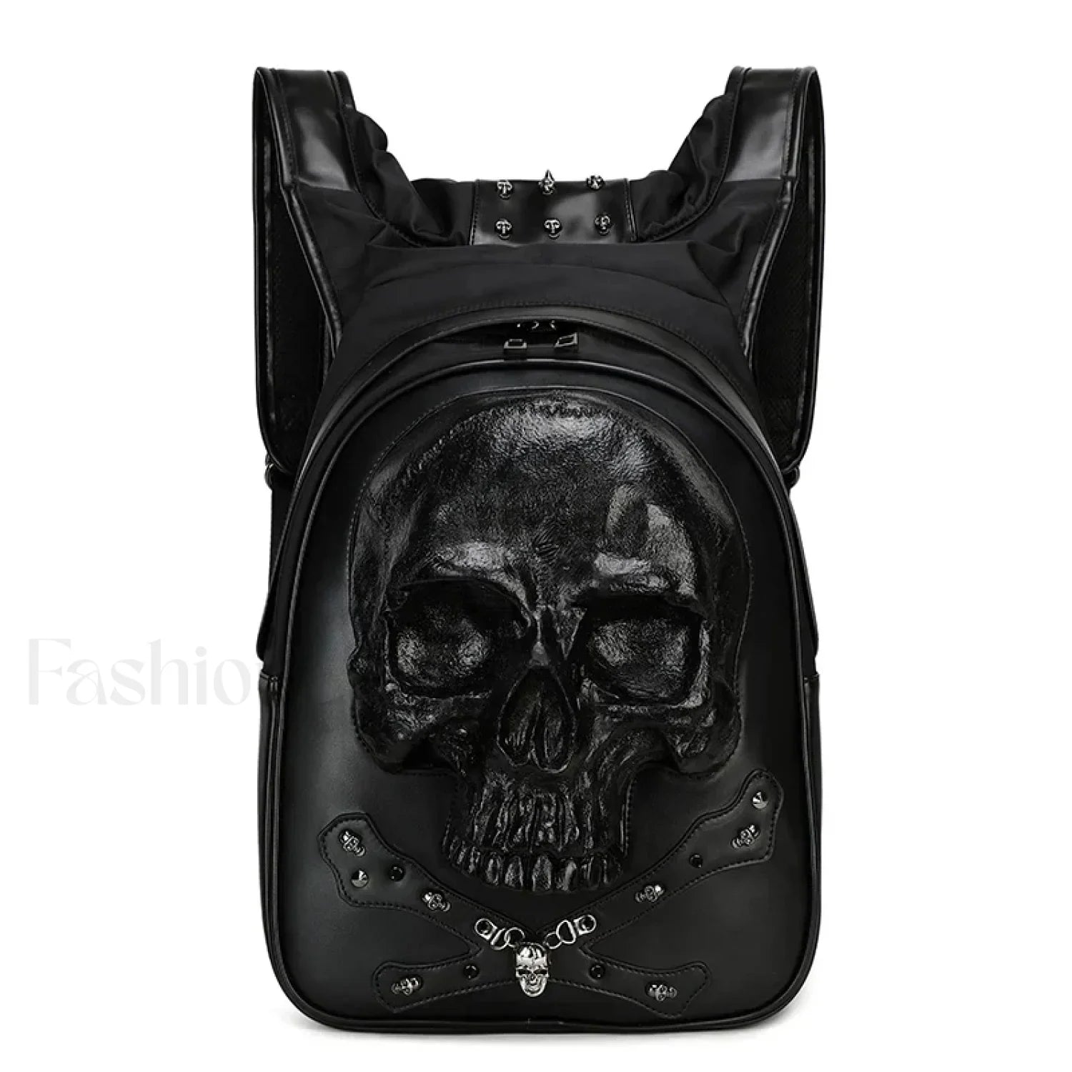 3D Embossed Skull Punk Rock Gothic Leather Rivets Laptop Travel Bag Black