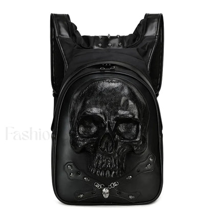 3D Embossed Skull Punk Rock Gothic Leather Rivets Laptop Travel Bag Black