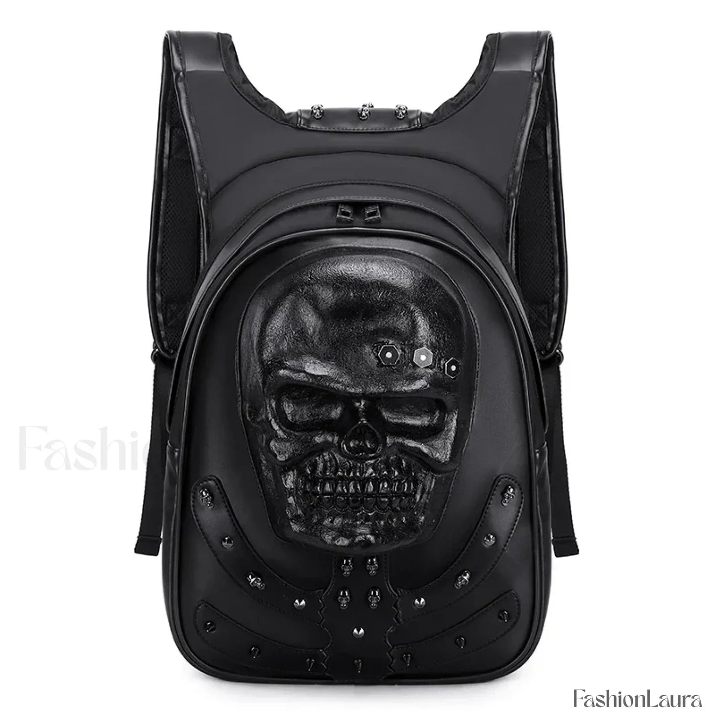 3D Embossed Skull Punk Rock Gothic Leather Rivets Laptop Travel Bag Brown
