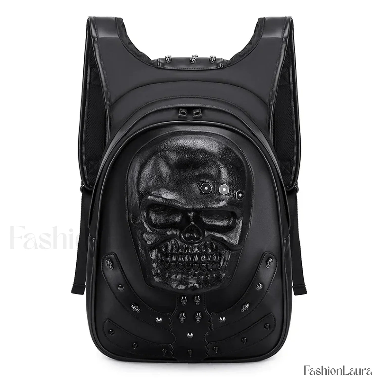 3D Embossed Skull Punk Rock Gothic Leather Rivets Laptop Travel Bag Brown