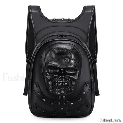 3D Embossed Skull Punk Rock Gothic Leather Rivets Laptop Travel Bag Brown