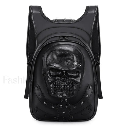 3D Embossed Skull Punk Rock Gothic Leather Rivets Laptop Travel Bag Brown