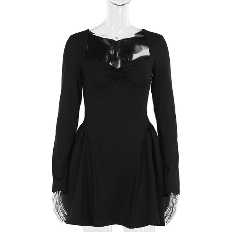 Elegant Slim Fit Bubble Long Sleeve Dress Black / L