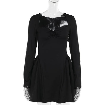 Elegant Slim Fit Bubble Long Sleeve Dress Black / L